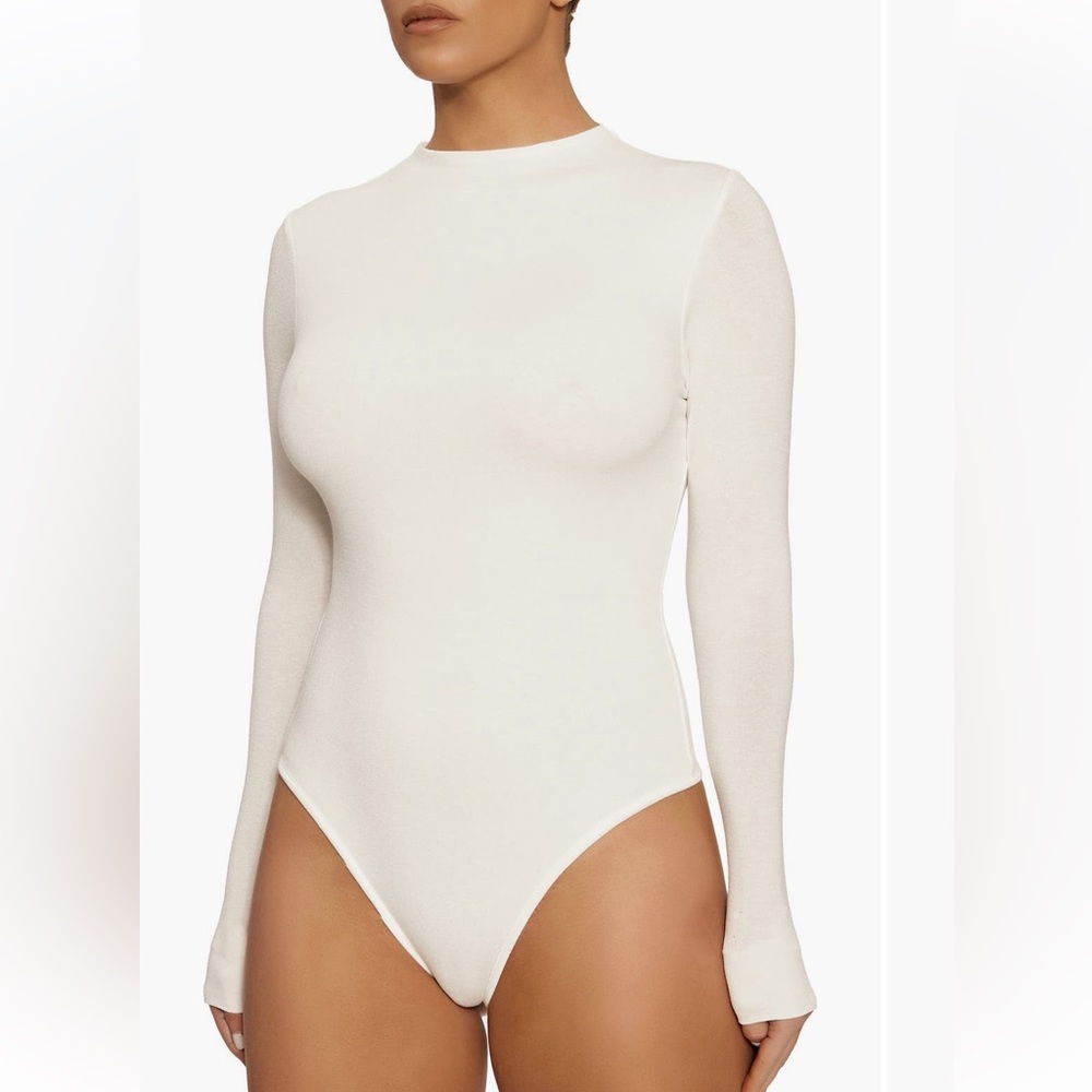 Naked Wardrobe White Long Sleeve Bodysuit